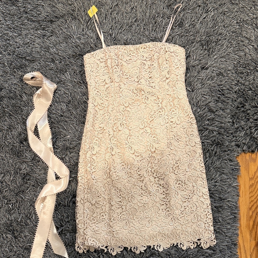 Adrianna Papell Strapless Cream Lace Dress